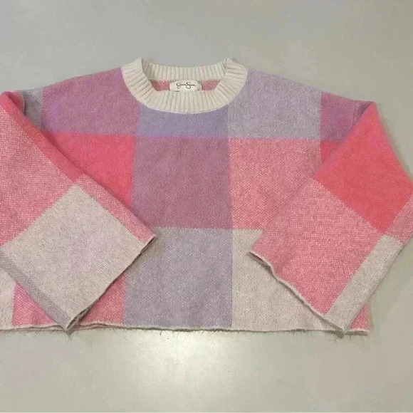 Jessica Simpson Pink Color Block Cropped Sweater Size Small - Picture 1 of 5